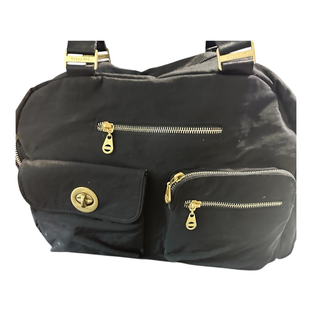Baggallini Black and Gold Shoulder Bag with Multi-Functional Design